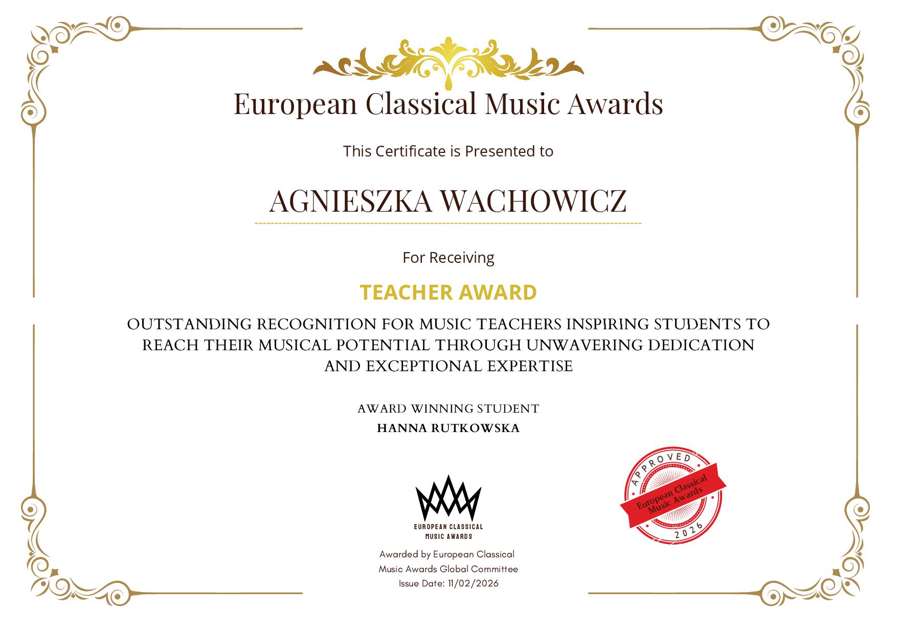 European Classical Wachowicz Teacher Award